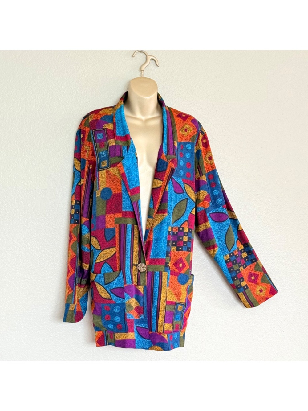 VTG 90s Abstract Dopamine Flowy Geometric Patchwork Lightweight Oversized Blazer